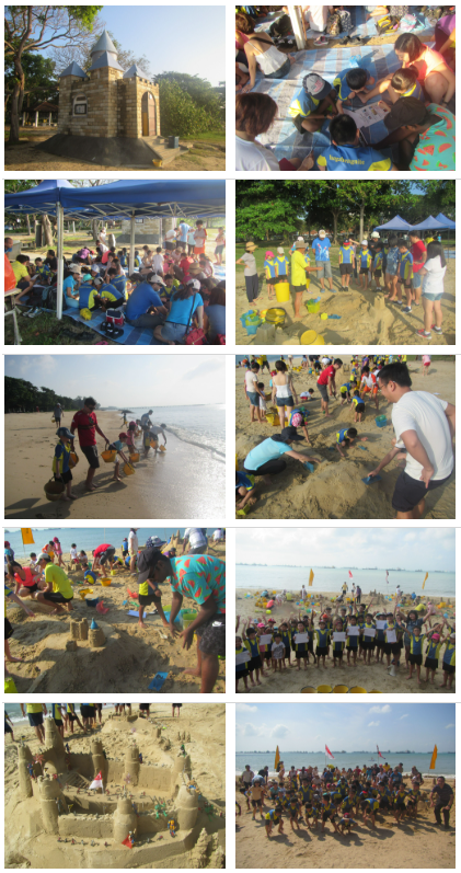 A group of parents with their children having games by the beach